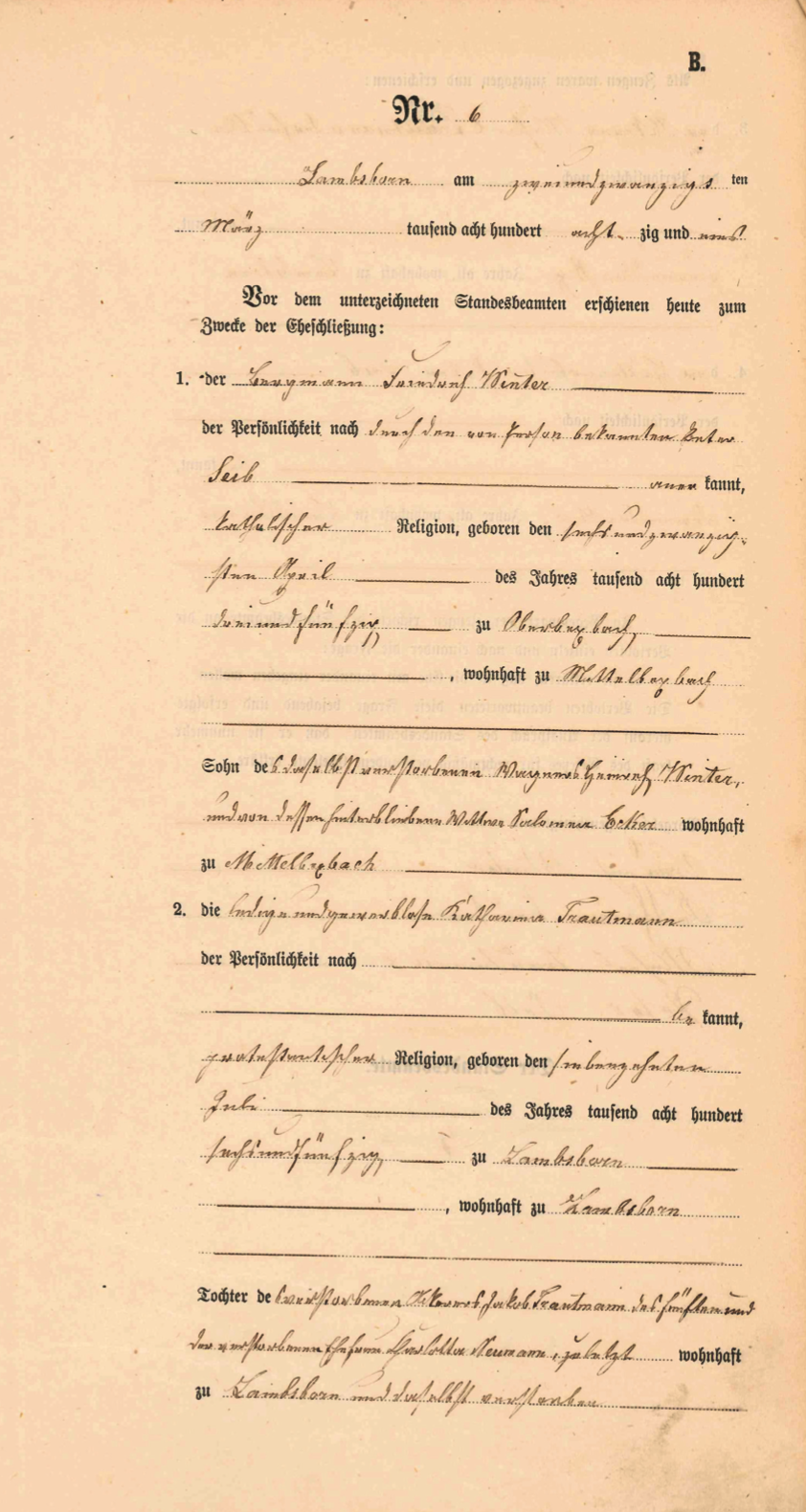 Eine Heiratsurkunde aus Lambsborn